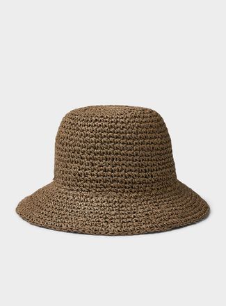 Simons Womens Crocheted paper straw cloche hat