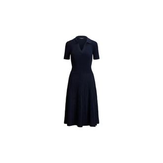 Ralph Lauren Jurk met knoopdetails van ribgebreid materiaal - Dames - Kleedjes - Blauw - L - Polyester - Kleedjes