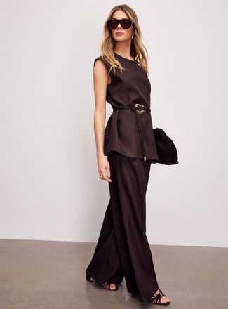 Icone Womens Asymmetric-belt pleated wide-leg pant