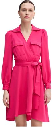 DKNY Jurk met lange mouwen en kraag - Dames - Korte kleedjes - Roze - 2XS - Polyester - Kleedjes