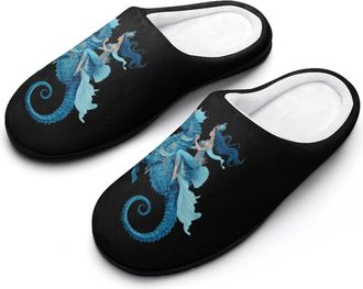 Generic Mermaid1 Is Riding on Seahorse Funny Mens Cotton Slippers Soft Non-Slip Rubber Sole House Slipper Indoor Outdoor