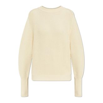 Victoria Beckham Round-neck Knitwear, female, Yellow, Size: XS Relaxed Fit Jumper