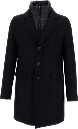 Herno Black Tailored Wool Twill Padded Bib Coat