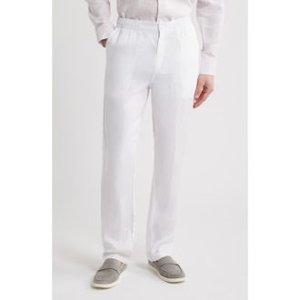 Bugatchi Tristan Drawstring Linen Pants in White at Nordstrom, Size Large