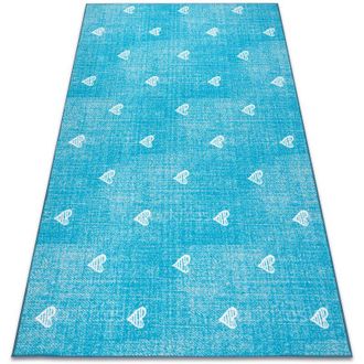 RugsX Rugsx - Alfombra Para Ni&ntilde;os Hearts Jeans, Vintage Corazones - Turquesa Blue 100x250 Cm