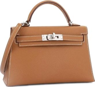 Herm&egrave;s Borsa a tracolla Kelly Mini II 20 in pelle Epsom con dettagli in palladio - Marrone