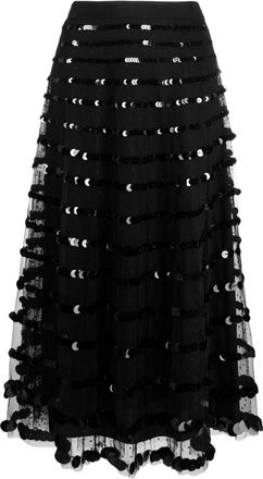 Red Valentino sequin-embellished tulle midi skirt - women - Polyamide/Polyester - 36 - Black