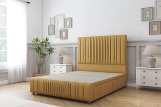 Sloomy Kingsley Plush Divan Base 2 Drawers-54 Headboard & 12 Footboard in Mustard | Size: Super King