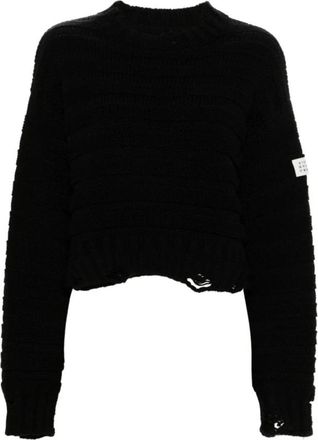 Maison Margiela Crewneck gebreide trui - Dames - Ronde hals truien - Zwart - M - Wol - Truien & Vesten