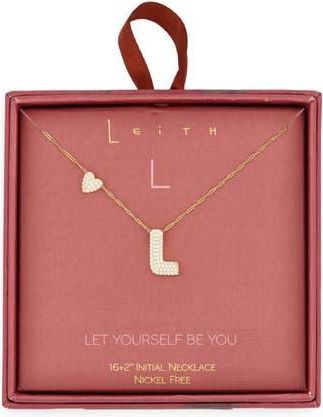 Leith Cubic Zirconia Heart & Bubble Initial Pendant Necklace in L- Clear- Gold at Nordstrom Rack