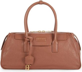 Elisabetta Franchi Medium Boston-tas van nappaleer - Dames - Tassen - Bruin - Maat: ONE Size Leer