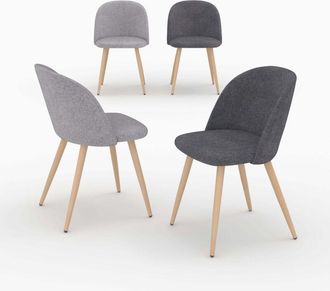 Rendez-Vous D&eacute;co Pack De 4 Sillas De Tela Gris Oscuro Y Gris Claro - Cozy