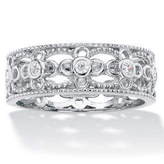 Palm Beach Jewelry 25 TCW CZ.925 Sterling Silver Filigree Band