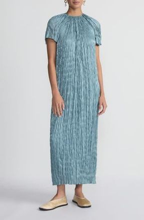 Lafayette 148 New York Iridescent Twill Pliss&eacute; Maxi Dress in Lagoon Green at Nordstrom Rack, Size X-Small