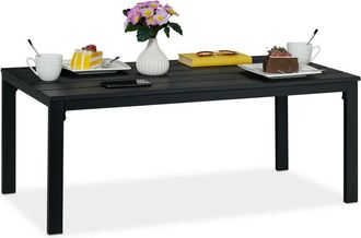Relaxdays Relaxdays Tavolino da Giardino, 39 x 98 x 48 cm, Tavolo per Balcone e Terrazza, Aspetto Legno, Plastica e Acciaio, Nero