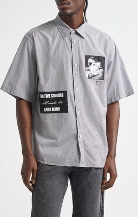 Undercover Patchwork Stripe Button-Up Shirt in Black St at Nordstrom, Size 5