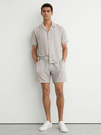 Reiss White & black Textured Stripe Drawstring Shorts, Xxl