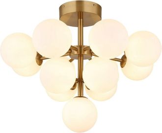 Globo Lighting L&aacute;mpara De Techo Globo, Colores Dorados, Bolas Mate, Pantalla De Cristal Opalino, 13 Bombillas G9