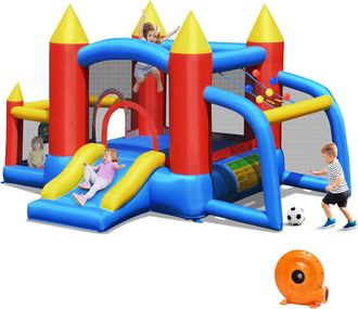 Costway Costway Castillo Hinchable Con Tobog&aacute;n Para Ni&ntilde;os Con Soplador Centro De Juego Con 60 Pelotas Oce&aacute;nicas,porter&iacute;a De F&uacute;tbol,bolsa De Transporte