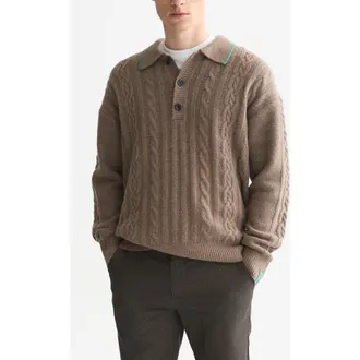 Scotch & Soda Cable Knit Polo Sweater in Walnut at Nordstrom, Size Xx-Large