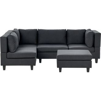 Beliani Modular Corner Sofa 4 Seater UNSTAD Fabric Black with Ottoman Right Hand