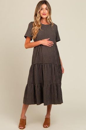 Pinkblush Gingham Tiered Midi Dress in Black at Nordstrom, Size X-Large
