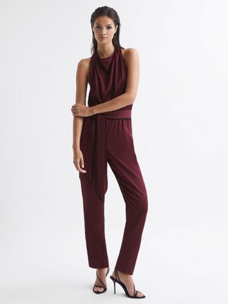 Reiss Frida Womens Burgundy Red Bow-back Jumpsuit, Size: 8