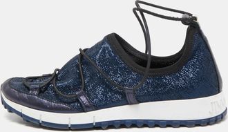 Jimmy Choo London Navy Blue Lurex Fabric And Leather Andrea Sneakers