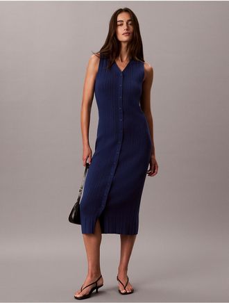 Calvin Klein Jeans Calvin Klein Womens Smooth Cotton Midi Dress - Navy - XL
