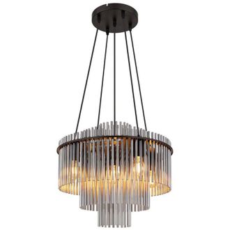 Globo Lighting Lampadario a bacchette in vetro fumo chiaro lampada da sala da pranzo lampadario da soggiorno vetro fum&eacute;, metallo nero, 5x attacco E27, DxH 50x120 cm