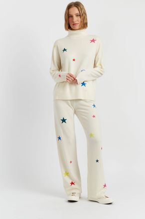 Chinti and Parker Cream Wool-Cashmere Star Wide-Leg Track Pants