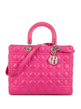 Dior large Lady Dior quilted charm-detail tote bag - women - Calf Leather - One Size - Pink