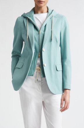 Eleventy Laser Cut Cotton Blend Knit Jacket with Hooded Zip Inset in 175 Jade at Nordstrom, Size 00 Us