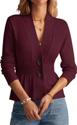 Grace Karin Women 2025 Button Down Lightweight Cardigan Casual Open Front Sweater Crochet Tops Knitted Coat, Wine Red, M