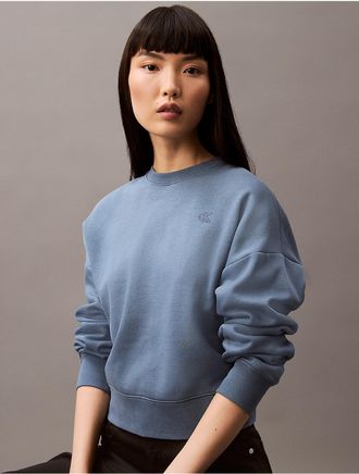Calvin Klein Jeans Calvin Klein Womens Monogram Fleece Cropped Sweatshirt - Blue - XS