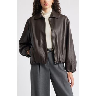 Nordstrom Bubble Hem Leather Jacket in Brown Torte at Nordstrom, Size Xx-Large