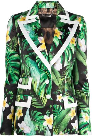 Philipp Plein floral-print single-breasted blazer - women - Polyester/Polyester/Spandex/Elastane - S - Black