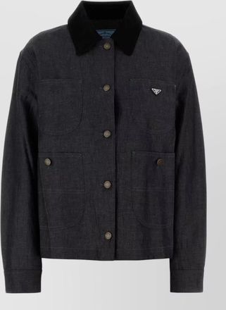 Prada denim shirt chest pockets collared neck