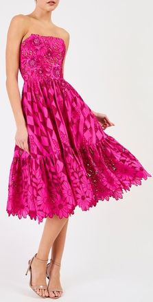 Helsi Candace Floral Cutwork Detail Strapless Cocktail Dress in Fuchsia at Nordstrom, Size Small