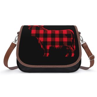 Generic Buffalo Plaid Highland Cow Crossbody Bags for Women Shoulder Messenger Bag Purse Handbags