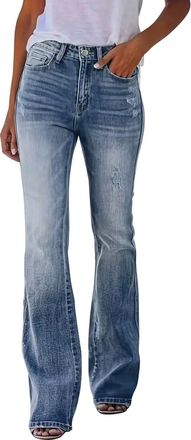 Generic Womens Jeans, Wide Leg Jeans for Women Skinny High Waisted Denim Bell Bottom Pants with Pockets Trendy Tummy Control Flared Trousers M