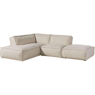 Massivmoebel24 ravenna Divano angolare con poggia piedi - stoffa / crema 195x220x79