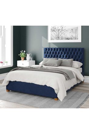 Aspire Home Accents Nightingale Upholstered Ottoman Storage Bed, Plush Velvet Fabric in Navy | Size: Double