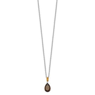 Diamond2Deal Sterling Silver with 14K Accent Rhodium-plated Smoky Quartz and Citrine Pendant Necklace