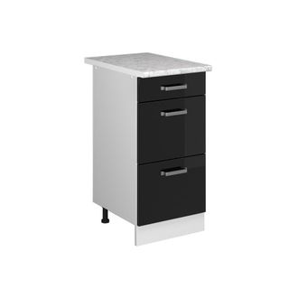 Vicco Mueble Bajo De Cocina R-line, Negro Brillo Intenso, 40 Cm Con Cajones Y Encimera Vicco