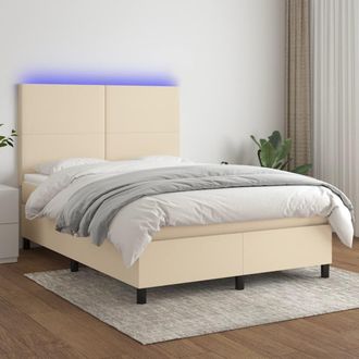 vidaXL Cama Box Spring Colch&oacute;n Y Luces Led Tela Crema 140x200 Cm Vidaxl