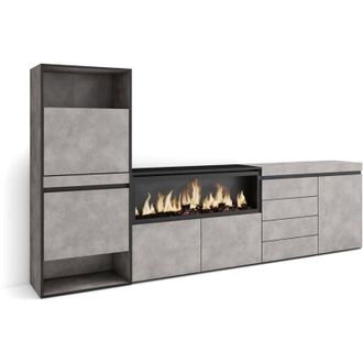 Skraut Home Scarpiera, Mobile Salvaspazio, 274x145x35 cm, Camera da letto, stanza, Camino elettrico xxl, Cassettiera, Stile moderno, Grigio Cemento - Skraut Home