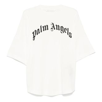 Palm Angels Curved Logo Tee - female - Palm Angels - T-Shirts - White - S - Tops