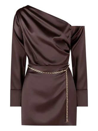 Mani&egrave;re De Voir draped asymmetric chain-belt mini dress - Brown