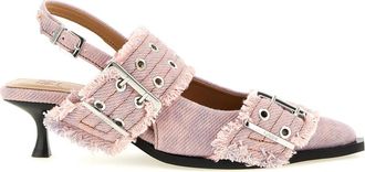 Ganni Feminine Gesp Franjes Denim Slingback - Dames - Pumps - Roze - 36 EU - Denim - Schoenen